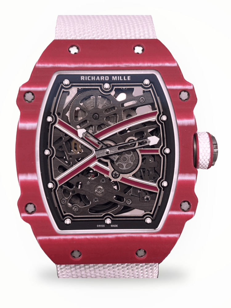 Richard Mille RM 67-02 Mutaz Barshim Super Clone – Stunning Red Carbon Case, Sports Watch with White Fabric Strap image 1 Richard Mille RM 67-02 Mutaz Barshim Super Clone – Stunning Red Carbon Case, Sports Watch with White Fabric Strap image 1