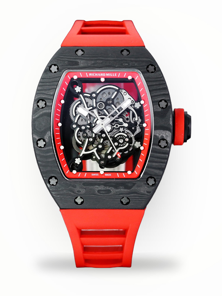 Swiss Super Clone Richard Mille RM 055 NTPT Carbon Watch With Red Strap – Sporty, Luxurious, and Precision Engineered image 1 Swiss Super Clone Richard Mille RM 055 NTPT Carbon Watch With Red Strap – Sporty, Luxurious, and Precision Engineered image 1